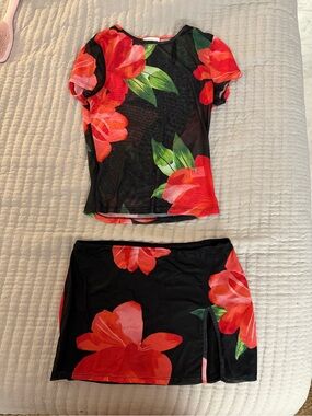 Super down floral mesh skirt set
